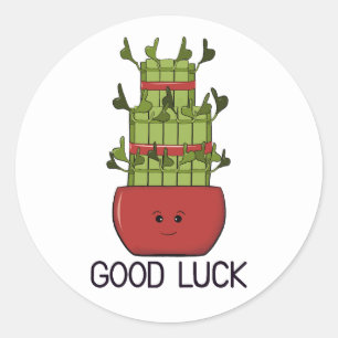 Lucky Bamboo Plant with Greeting Classic Round Sticker