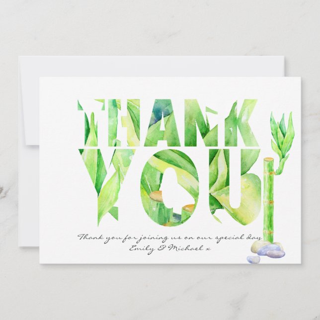 Lucky Bamboo THANK YOU Green Watercolor (Front)