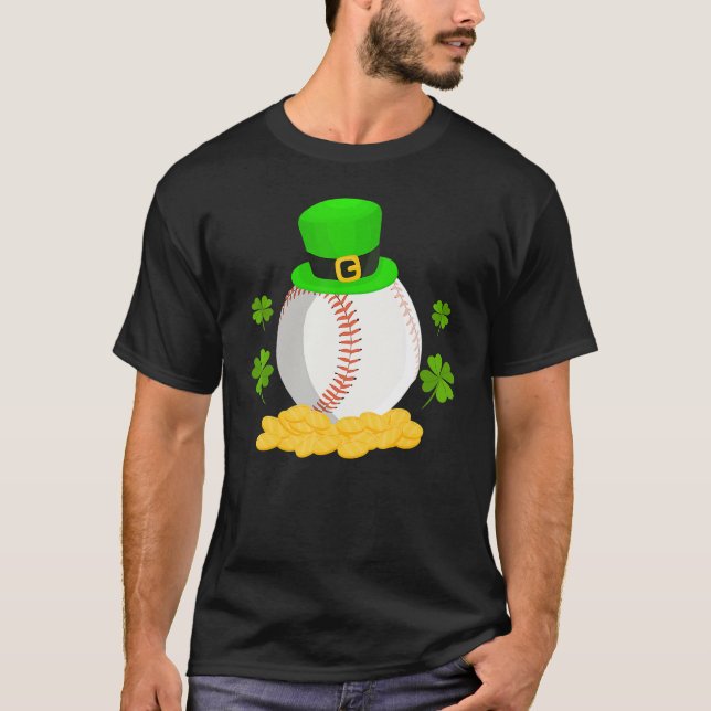 Lucky Baseball Leprechaun Hat Pile Golden Coins Ir T-Shirt (Front)