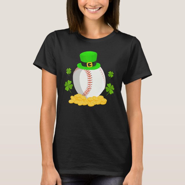 Lucky Baseball Leprechaun Hat Pile Golden Coins Ir T-Shirt (Front)
