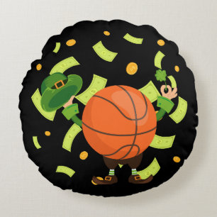 Lucky Basketball Happy Patrick's Day Round Cushion