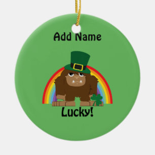 Lucky Bigfoot Leprechaun Ceramic Ornament