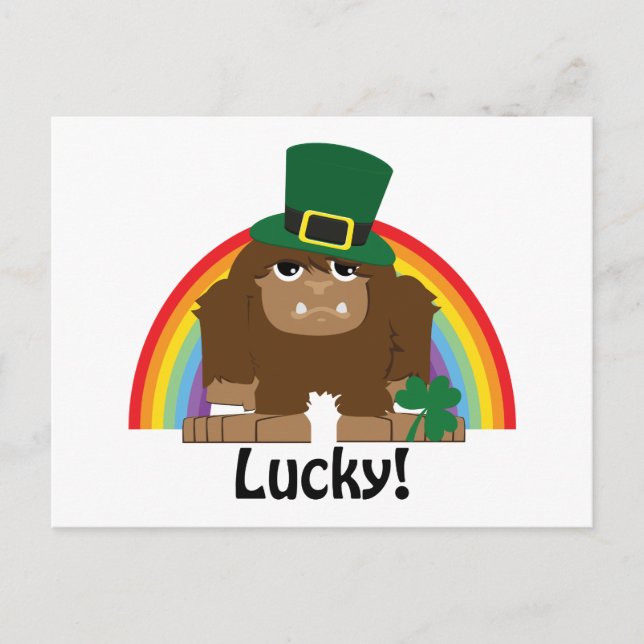 Lucky Bigfoot Leprechaun Postcard (Front)