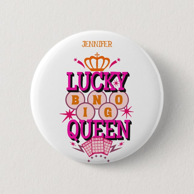 Lucky Bingo Queen /editable name 6 Cm Round Badge (Front)