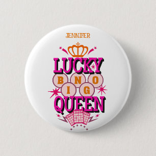 Lucky Bingo Queen /editable name 6 Cm Round Badge