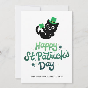 Lucky Black Cat Shamrock Photo St. Patrick's Day Holiday Card