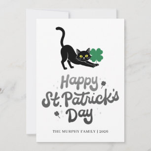 Lucky Black Cat Shamrock Photo St. Patrick's Day Holiday Card