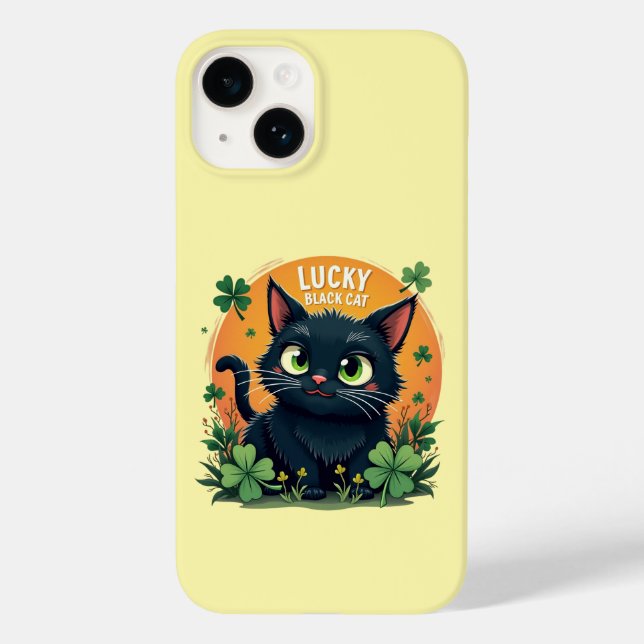 Lucky Black Cat: St. Patrick's Day Clover & Coins  Case-Mate iPhone Case (Back)