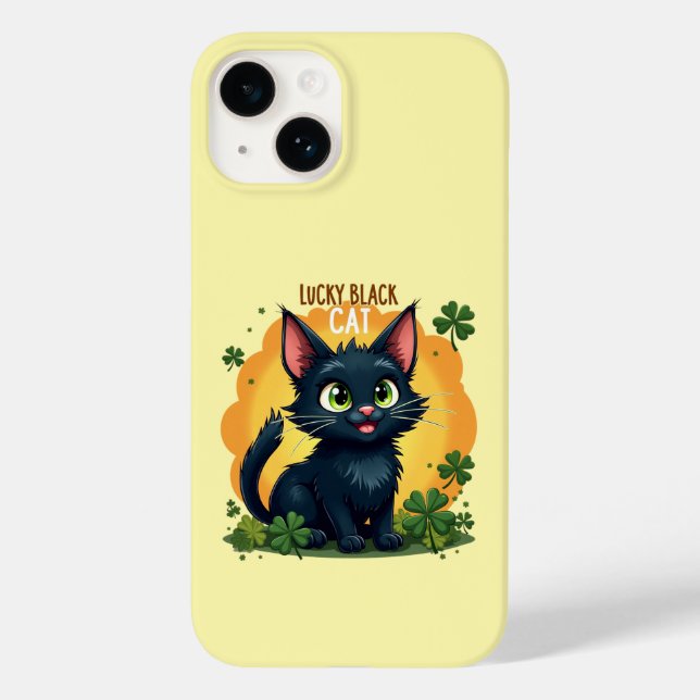 Lucky Black Cat: St. Patrick's Day Clover & Coins  Case-Mate iPhone Case (Back)