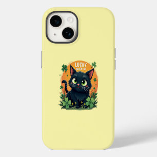 Lucky Black Cat: St. Patrick's Day Clover & Coins iPhone 14 Case