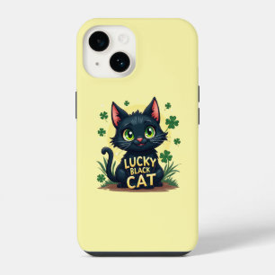 Lucky Black Cat: St. Patrick's Day Clover & Coins iPhone 14 Case