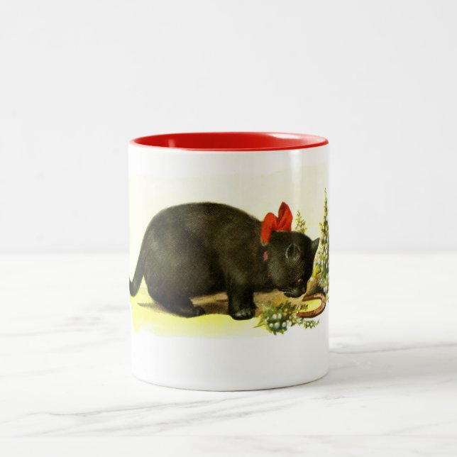 Lucky black cat Two-Tone coffee mug (Center)