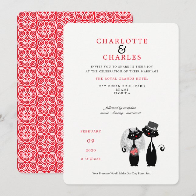 Lucky Black Cats Bride | Groom Purrr..fect Wedding Invitation (Front/Back)