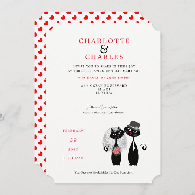 Lucky Black Cats Bride | Groom Purrr..fect Wedding Invitation (Front/Back)