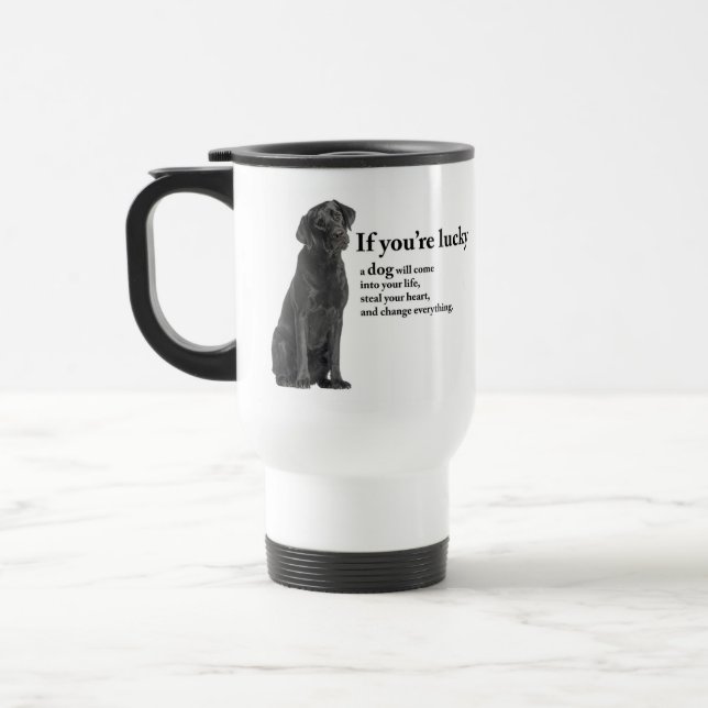 Lucky Black Lab Travel Mug (Left)