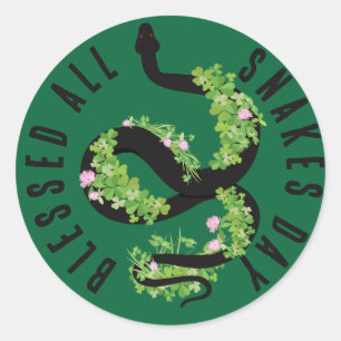Lucky Black Serpent in Clover All Snakes Day Classic Round Sticker