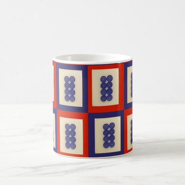 Lucky Blue Eight Wheel Mahjong Tile Coffee Mug (Center)