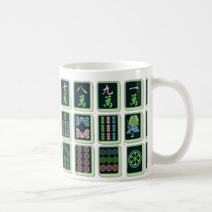Lucky Blue Eight Wheel Mahjong Tile Coffee Mug