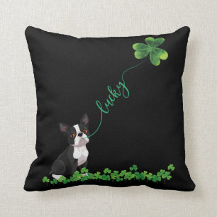 Lucky Boston Terrier Dog Shamrock St Patrick day T Cushion