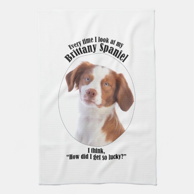 Lucky Brittany Spaniel Tea Towel (Vertical)