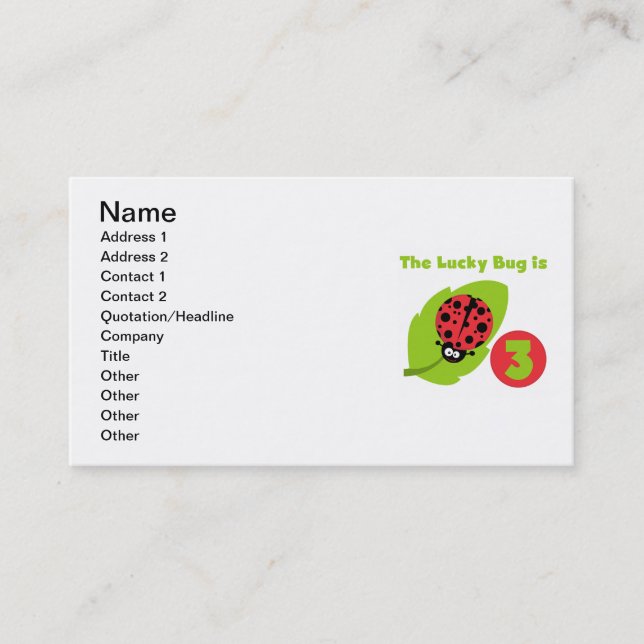 Lucky Bug 3rd Birthday T shirts and Gifts Business Card (Front)