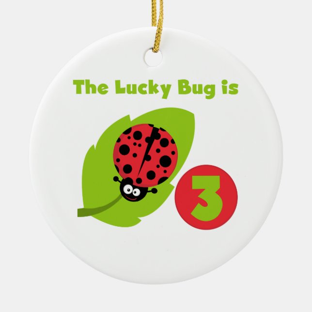 Lucky Bug 3rd Birthday T shirts and Gifts Ceramic Ornament (Front)
