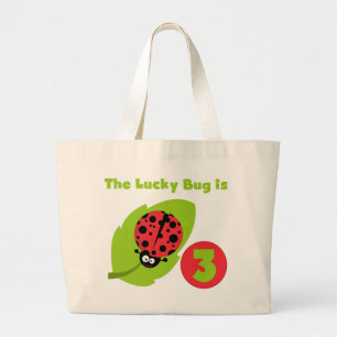 Lucky Bug 3rd Birthday T shirts and Gifts Large Tote Bag