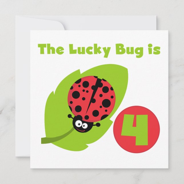 Lucky Bug 4th Birthday T-shirts and Gifts Card (Front)