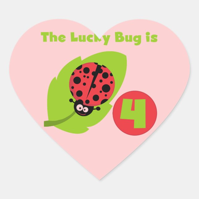 Lucky Bug 4th Birthday T-shirts and Gifts Heart Sticker (Front)