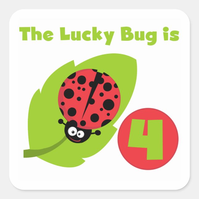 Lucky Bug 4th Birthday T-shirts and Gifts Square Sticker (Front)
