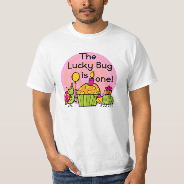 Lucky Bug Cupcake 1st Birthday Tshirts and Gifts (Front)