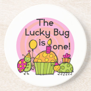 Lucky Bug Cupcake 1st Birthday Tshirts and Gifts Coaster