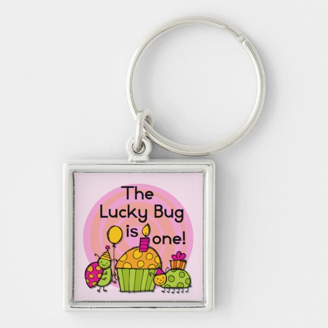 Lucky Bug Cupcake 1st Birthday Tshirts and Gifts Key Ring (Front)