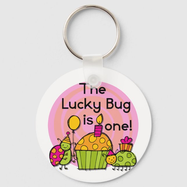 Lucky Bug Cupcake 1st Birthday Tshirts and Gifts Key Ring (Front)