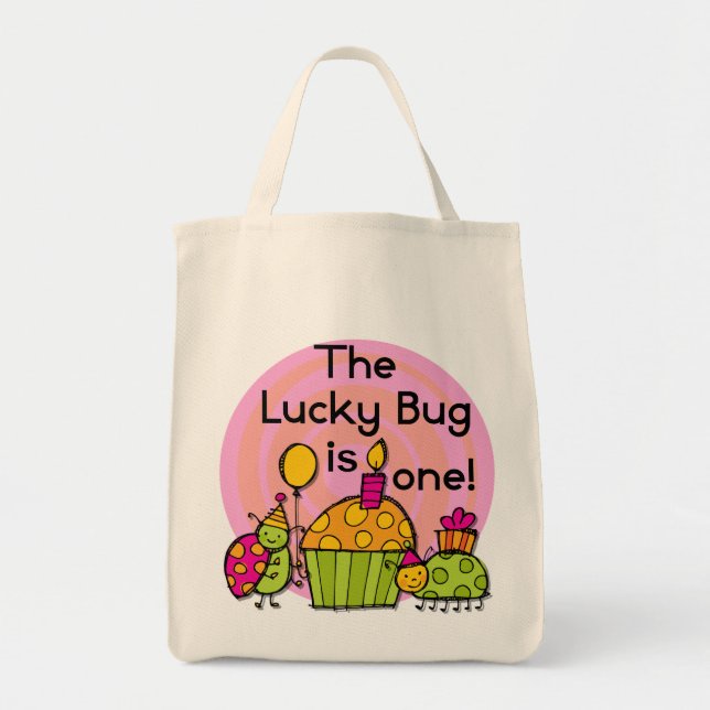 Lucky Bug Cupcake 1st Birthday Tshirts and Gifts Tote Bag (Front)