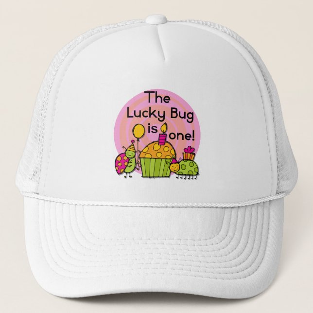 Lucky Bug Cupcake 1st Birthday Tshirts and Gifts Trucker Hat (Front)