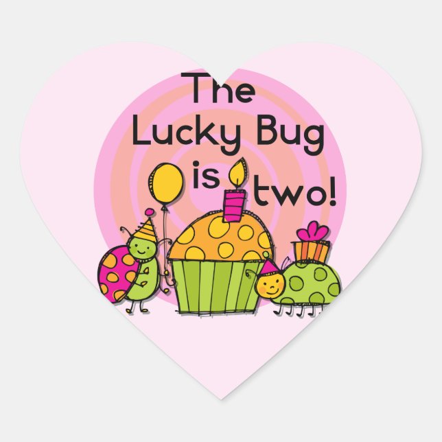 Lucky Bug Cupcake 2nd Birthday T-shirts and Gifts Heart Sticker (Front)