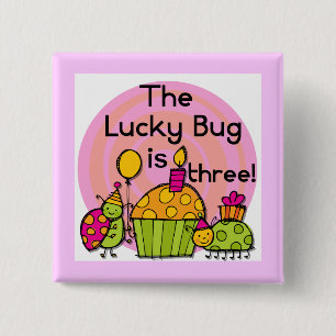 Lucky Bug Cupcake 3rd Birthday Tshirts and Gifts 15 Cm Square Badge
