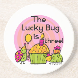 Lucky Bug Cupcake 3rd Birthday Tshirts and Gifts Coaster