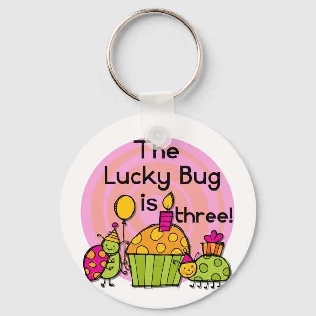 Lucky Bug Cupcake 3rd Birthday Tshirts and Gifts Key Ring (Front)