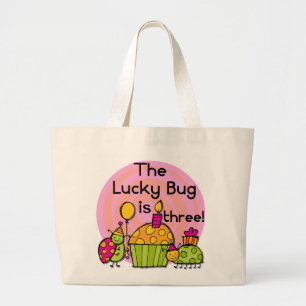 Lucky Bug Cupcake 3rd Birthday Tshirts and Gifts Large Tote Bag