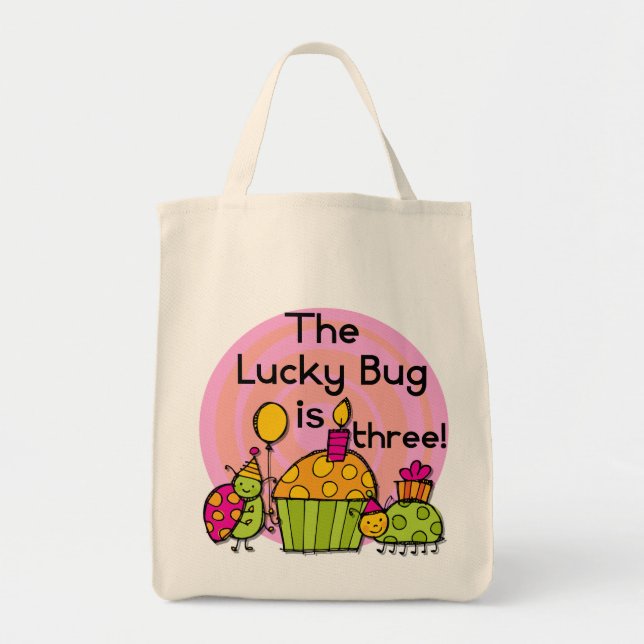 Lucky Bug Cupcake 3rd Birthday Tshirts and Gifts Tote Bag (Front)