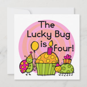 Lucky Bug Cupcake 4th Birthday T-shirts and Gifts Card