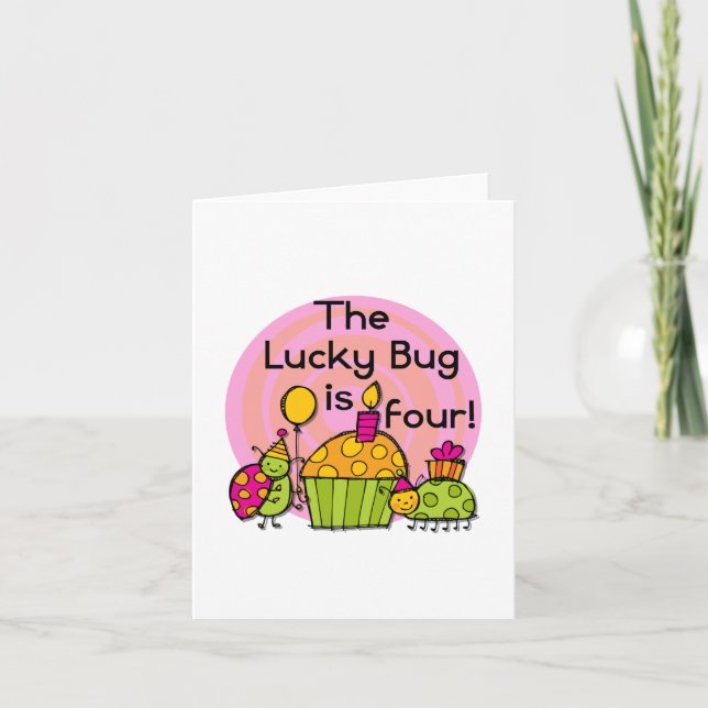 Lucky Bug Cupcake 4th Birthday T-shirts and Gifts Card (Front)
