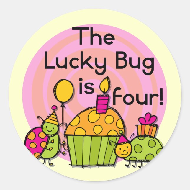 Lucky Bug Cupcake 4th Birthday T-shirts and Gifts Classic Round Sticker (Front)