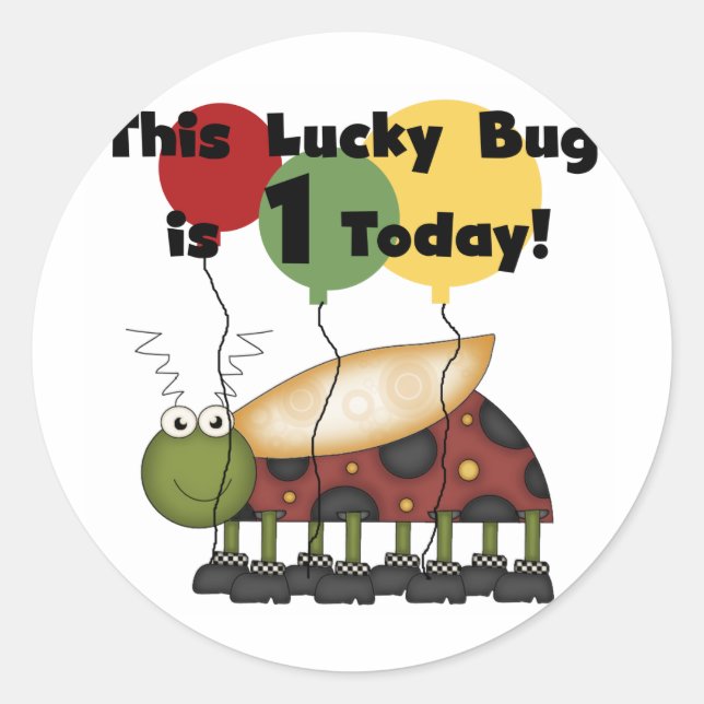 Lucky Bug is One Birthday Tshirts and Gifts Classic Round Sticker (Front)
