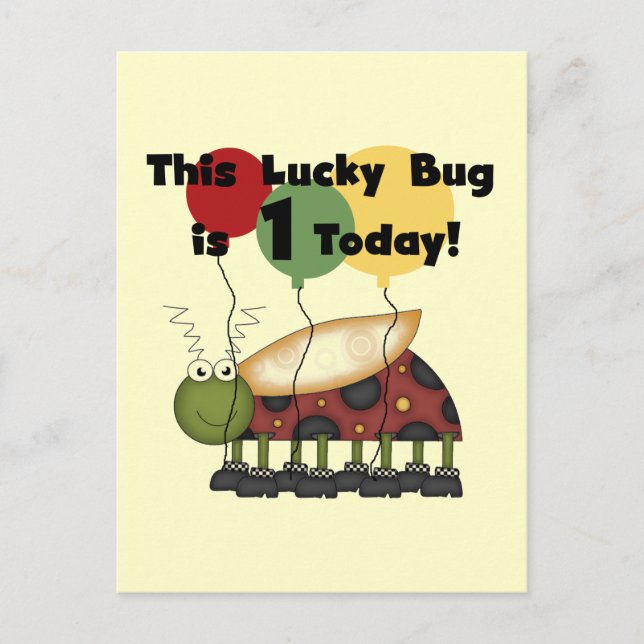 Lucky Bug is One Birthday Tshirts and Gifts Postcard (Front)
