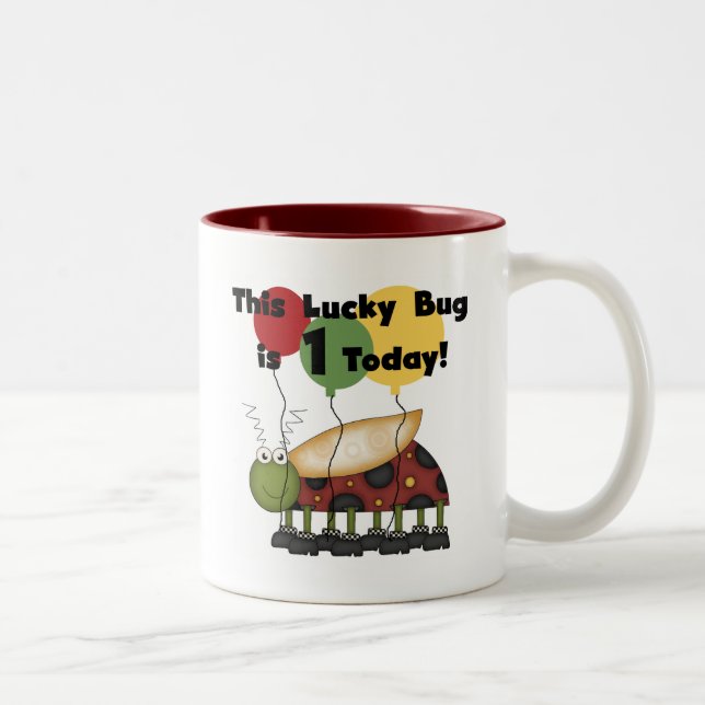 Lucky Bug is One Birthday Tshirts and Gifts Two-Tone Coffee Mug (Right)