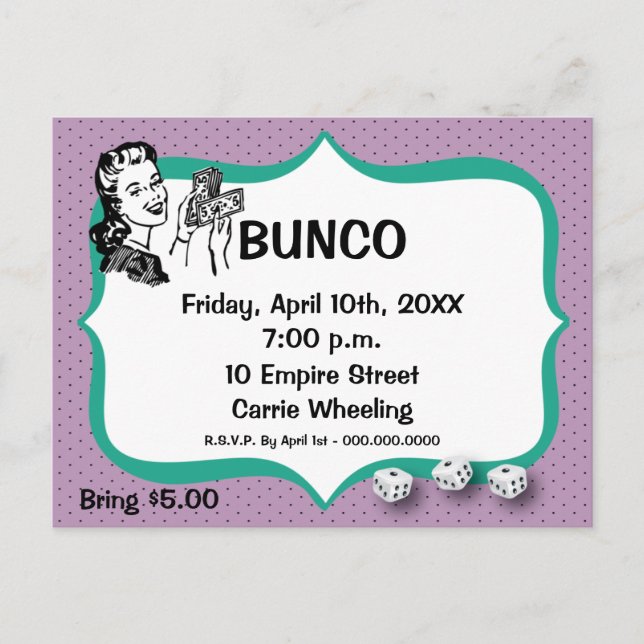 Lucky Bunco Player Postcard Violet and Emerald (Front)