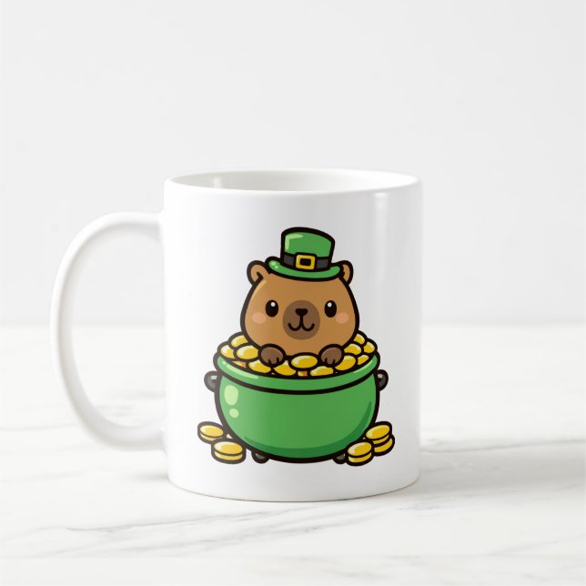 Lucky Capybara Pot of Gold Funny St. Patrick's Day Coffee Mug (Left)